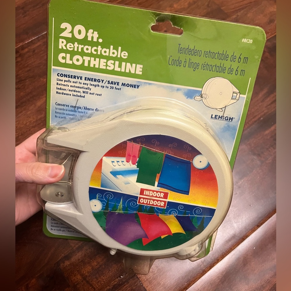 20 Foot Retractable Clothesline   Lehigh #RC20 - New Old Stock in Original Pack